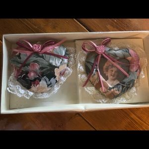 Vintage Style Fabric Mini Floral Heart Frame and Pillow Set